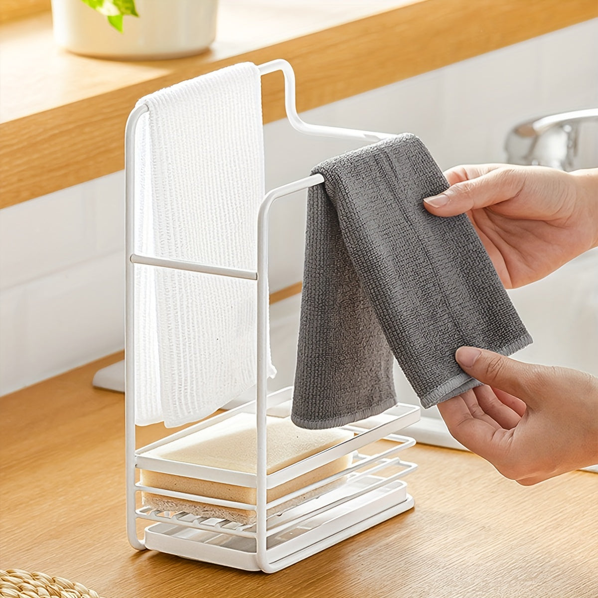Kitchen Rag Rack Iron Wall Hanging Sponge Storage Rack