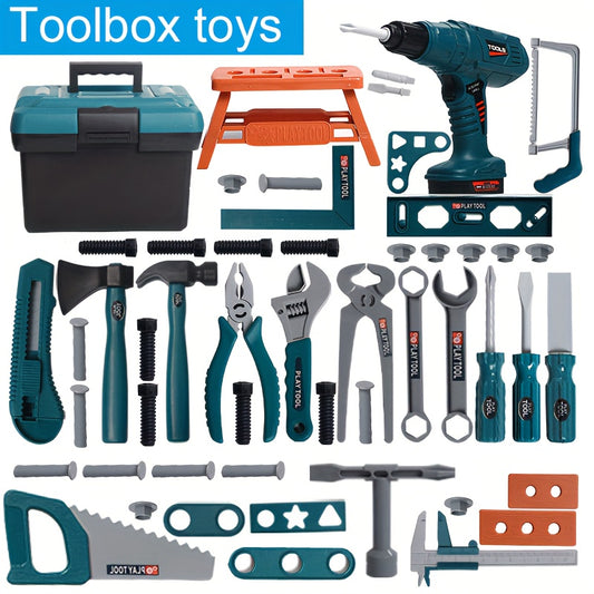 Kids Pretend Play Tool Set with Toy Drill and Storage Box Construction Kit