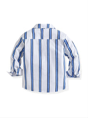 Boys Striped Shirt Long Sleeves With Pocket Bow Tie