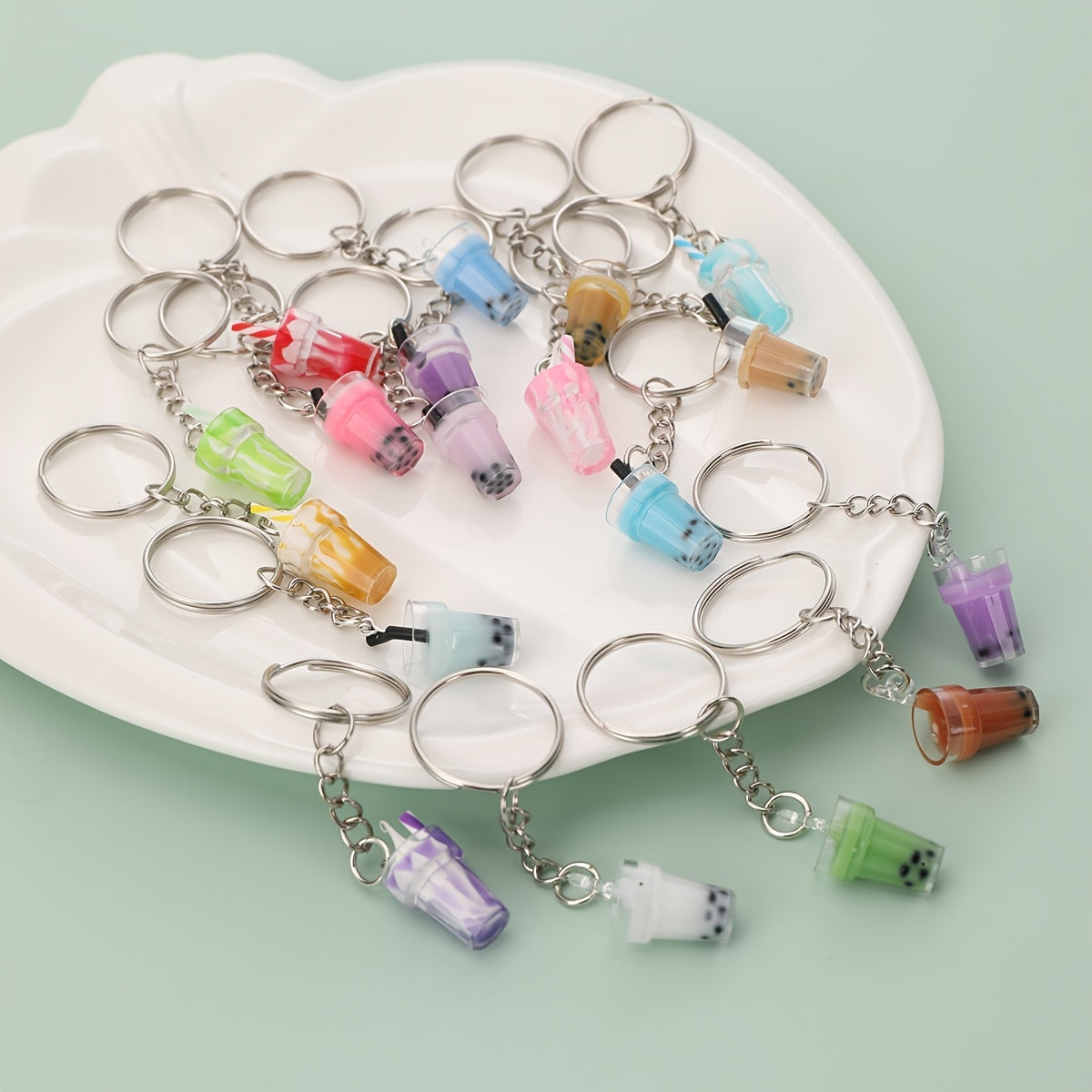 18 PCS Resin Milk Tea Cup Keychain Ice Cream Pendant Bag Accessories Keyring