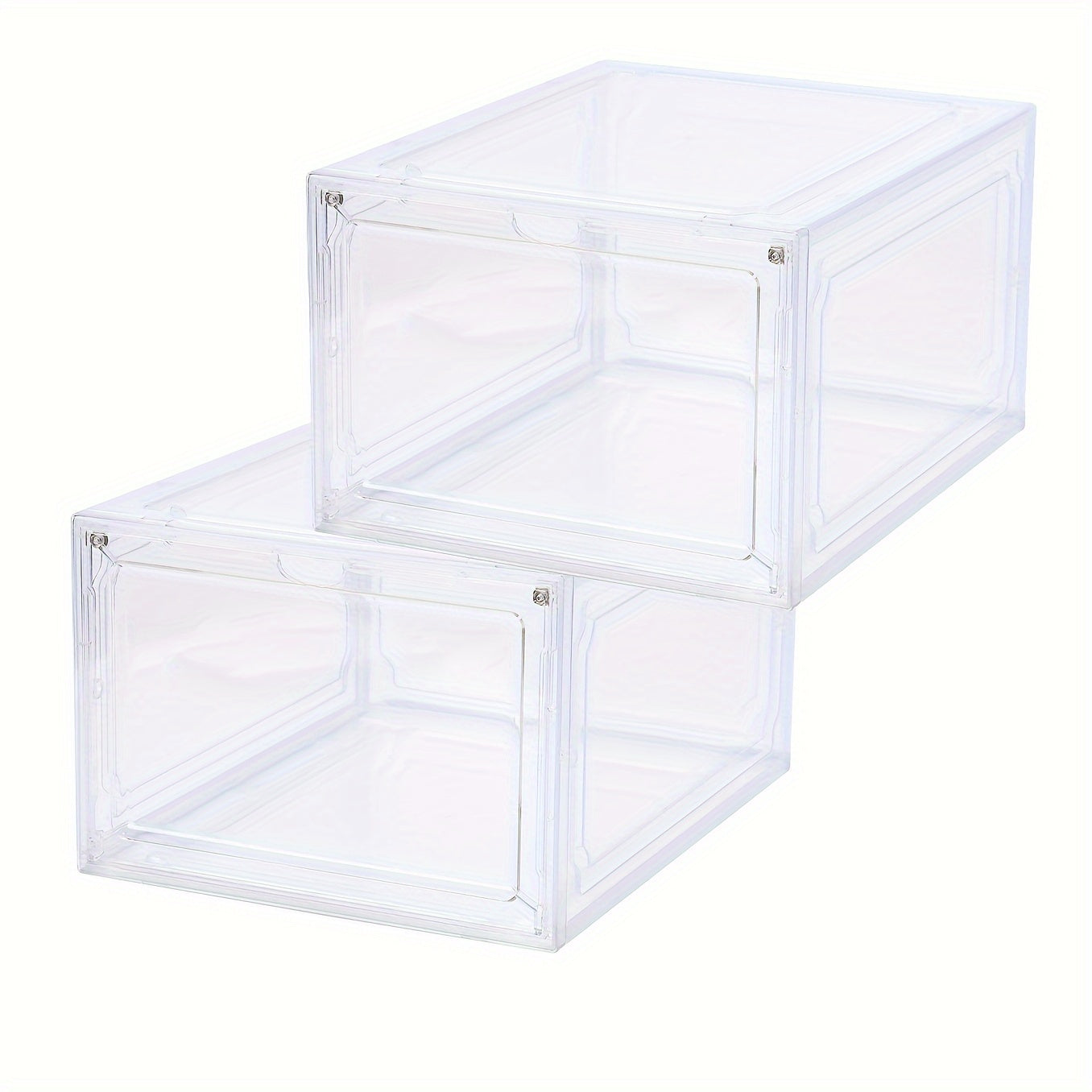 2pcs Plastic Transparent Shoes Storage Box - Stackable Organizer