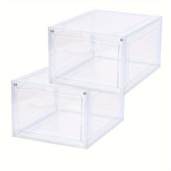 2pcs Plastic Transparent Shoes Storage Box - Stackable Organizer