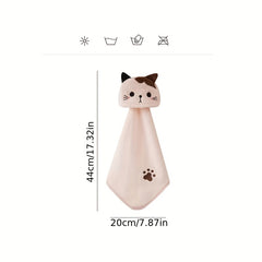Cartoon Cat Hand Towel Soft Coral Fleece Pocket Towel for Bathroom and Kitchen