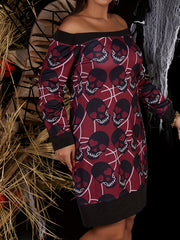  Halloween Gothic Dress Women's Plus Skull Print