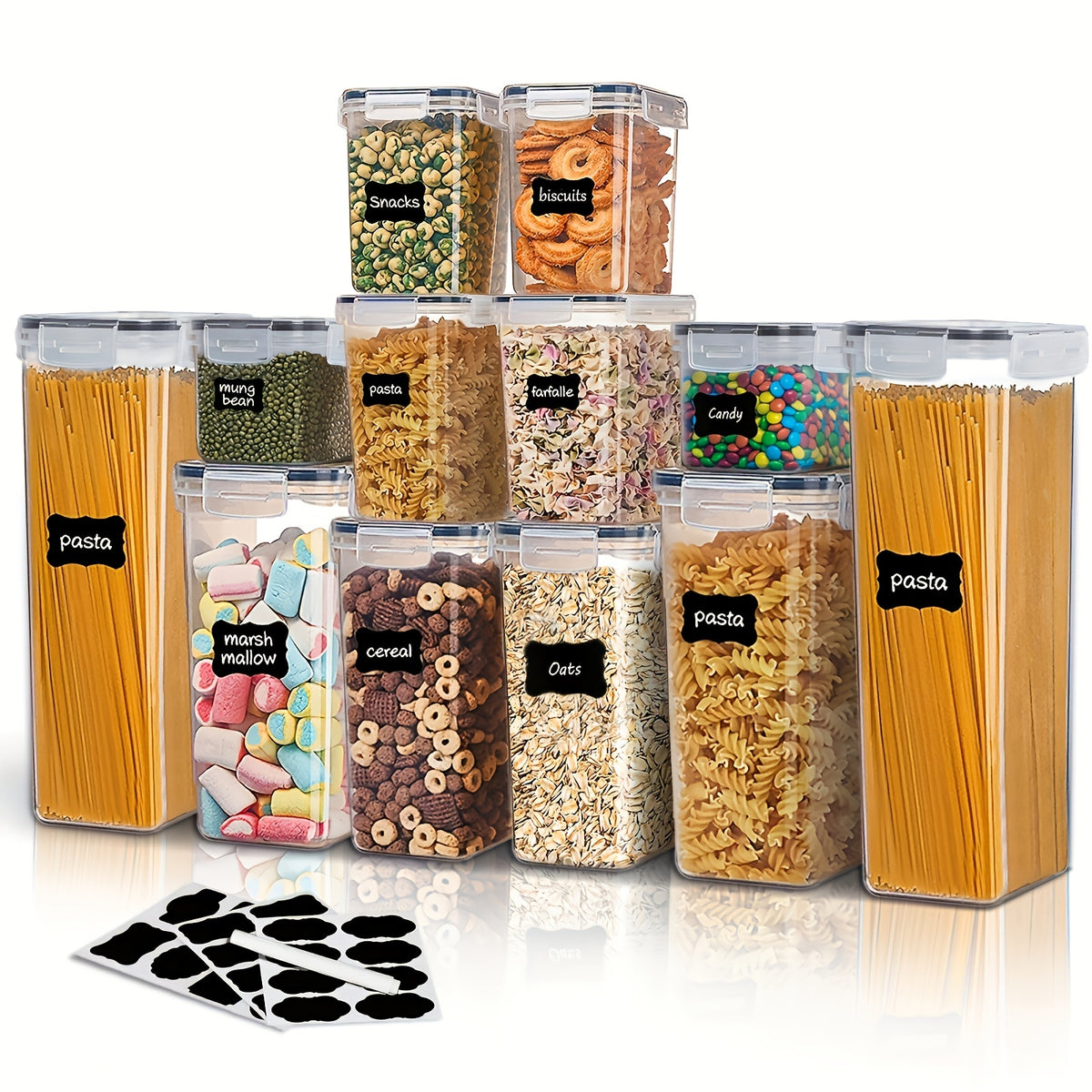 12 Pcs Airtight Pet Food Storage Containers with Labels and Marker