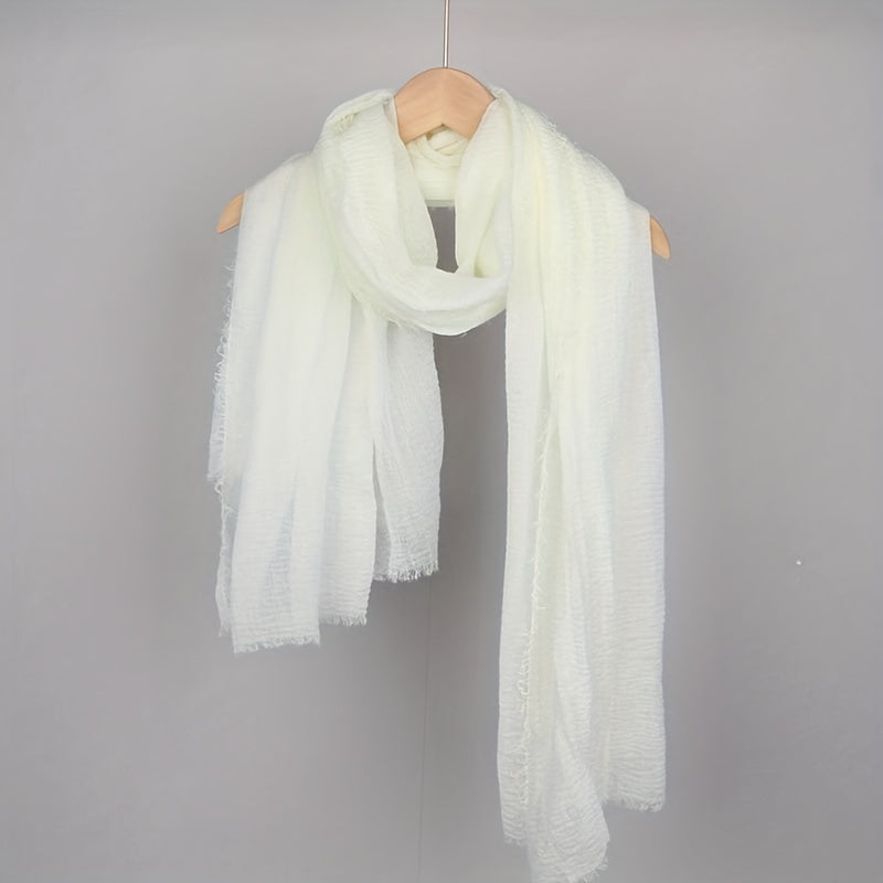 Frayed Edge Casual Scarf Hijab Solid Crinkle Shawl Turban Sunscreen Headscarf