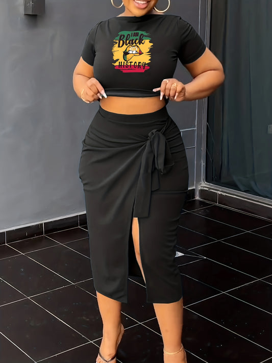  Juneteenth Graphic Crop Top & Split Knot Skirt Set