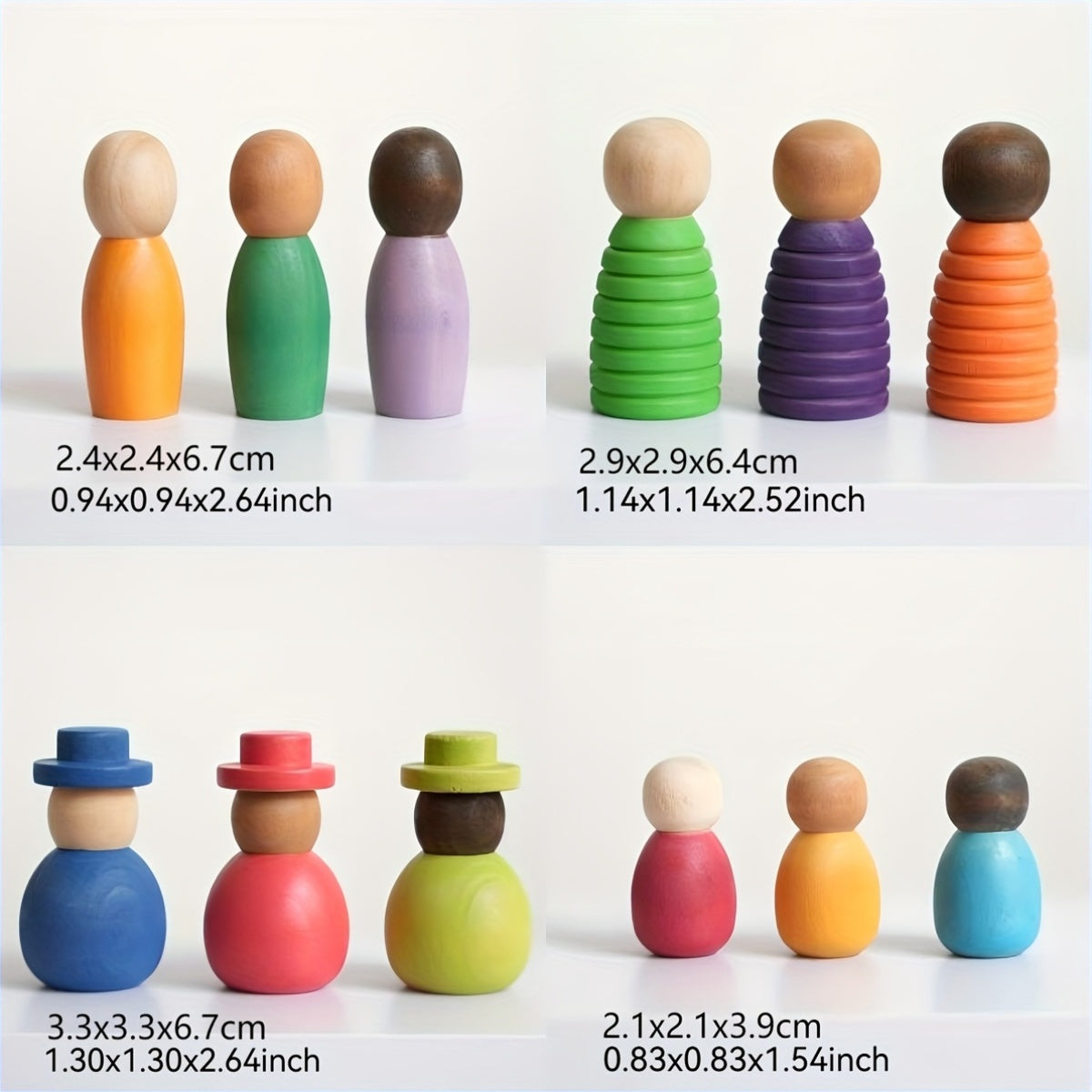12pcs Wooden Rainbow Figurines Colorful Statues Decorative Items