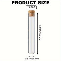 20pcs 25ml Clear Glass Test Tubes with Cork Stoppers for Scientific Experiments