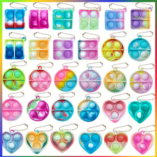 30pcs Silicone Fidget Keychain Toys Mini Bubble in Assorted Colors Party Favors