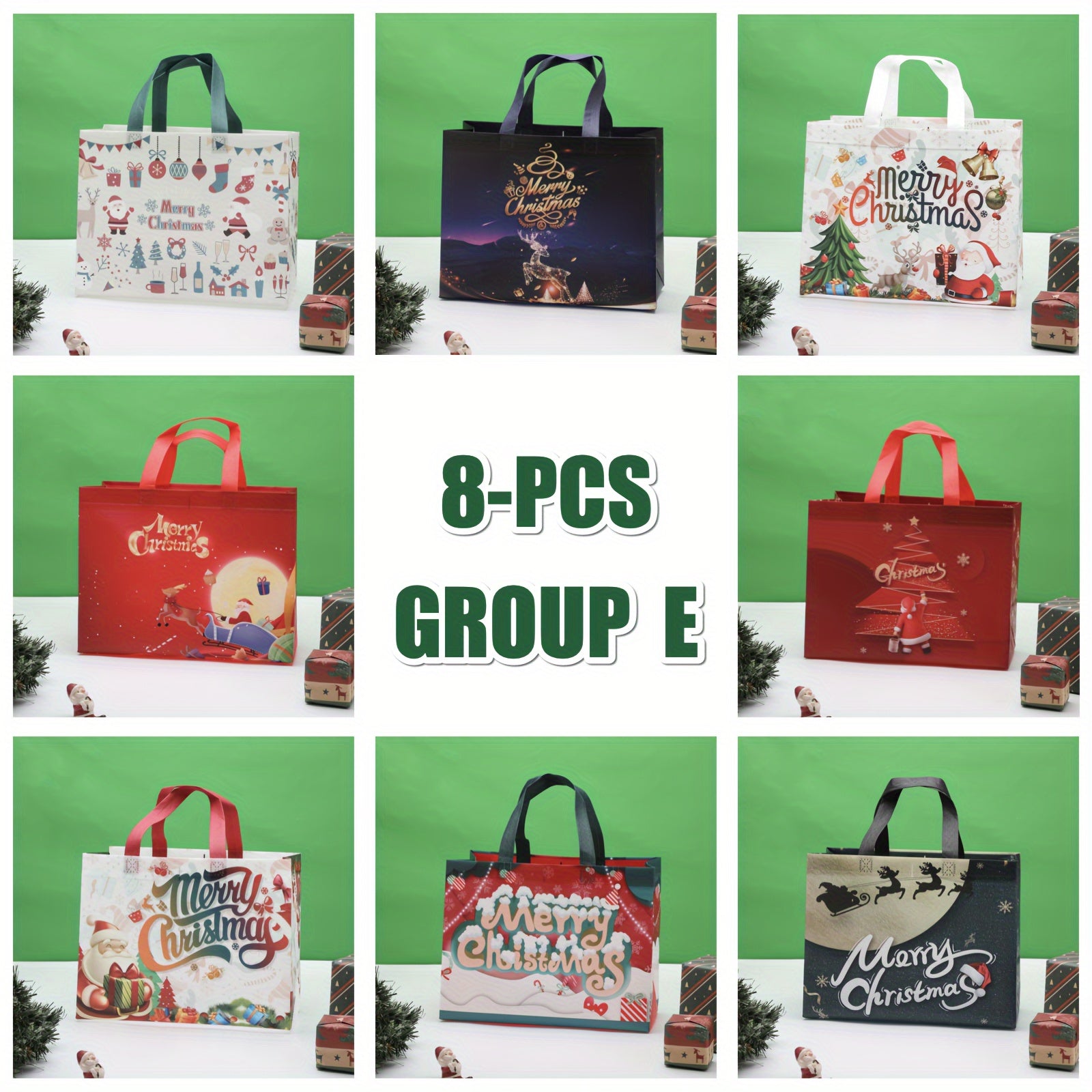 8pcs Large Christmas Tote Gift Bags With Handles Reusable Non woven Gift Bag