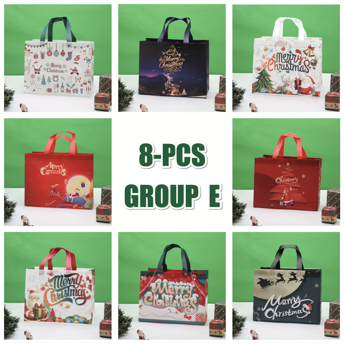 8pcs Large Christmas Tote Gift Bags With Handles Reusable Non woven Gift Bag