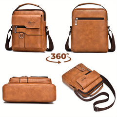 Retro PU Leather Mens Shoulder Bag Spacious Briefcase