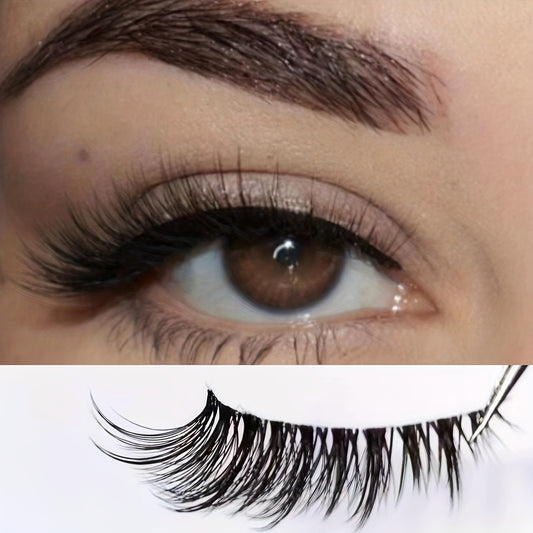 2 Pairs Half Lashes & Eyeliner Set Clear Band Fishtail Crisscross Style