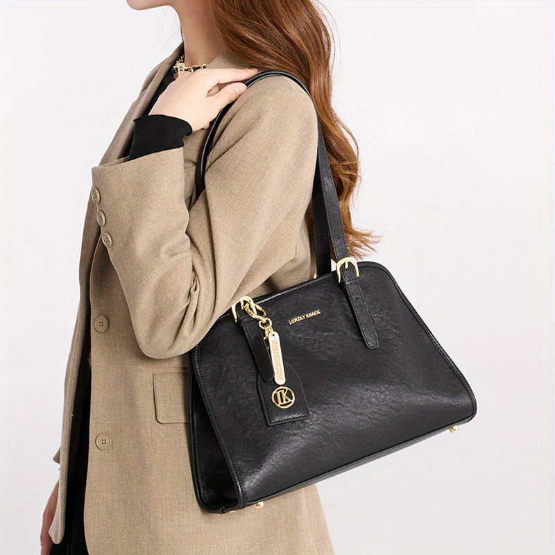 Leather Shoulder Bag Zipper Closure Solid Leather Lining for Women