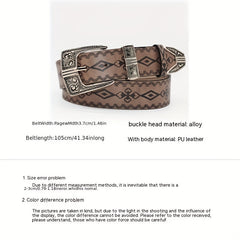 Vintage Embossed PU Belt Boho Carved Buckle Cowboy Cowgirl Waistband