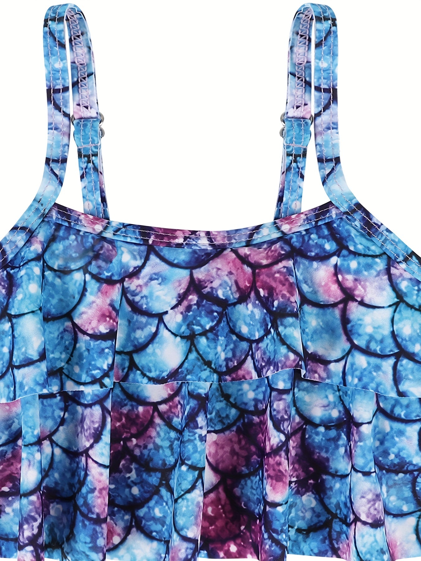 2pcs Toddler Girls Ruffle Trim Fish Scales Top Bikini Swimsuit