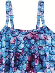 2pcs Toddler Girls Ruffle Trim Fish Scales Top Bikini Swimsuit
