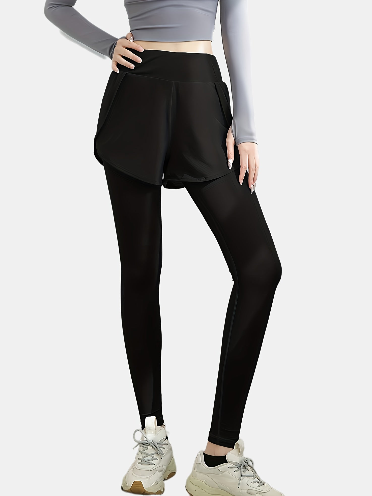 High Waist Yoga Sports Pants with Side Pockets Solid Leggings Skorts