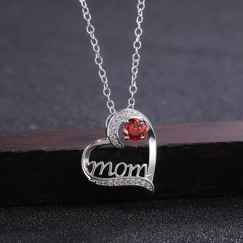 Heart Shape Rhinestone Mom Pendant Necklace Mother's Gift For Women