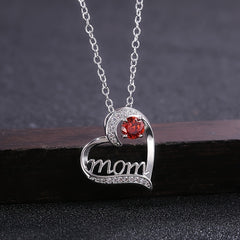 Heart Shape Rhinestone Mom Pendant Necklace Mother's Gift For Women