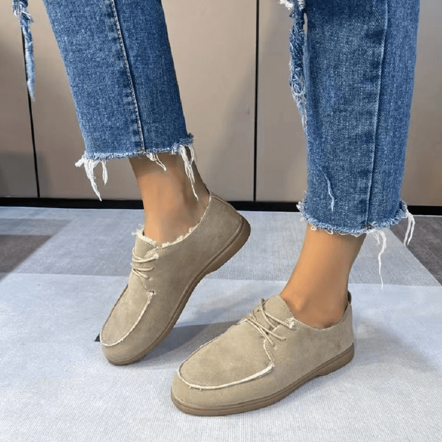 Women's Plush Loafers Fleece Liner Lace Up Shoes