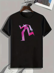 Geometric Runner Print Men's Comfy T shirt for Summer