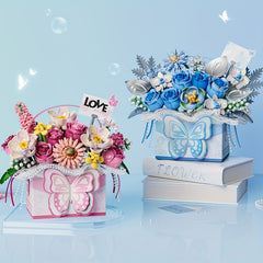 Romantic Flower Basket Bouquet Building Blocks Pink & Purple Floral