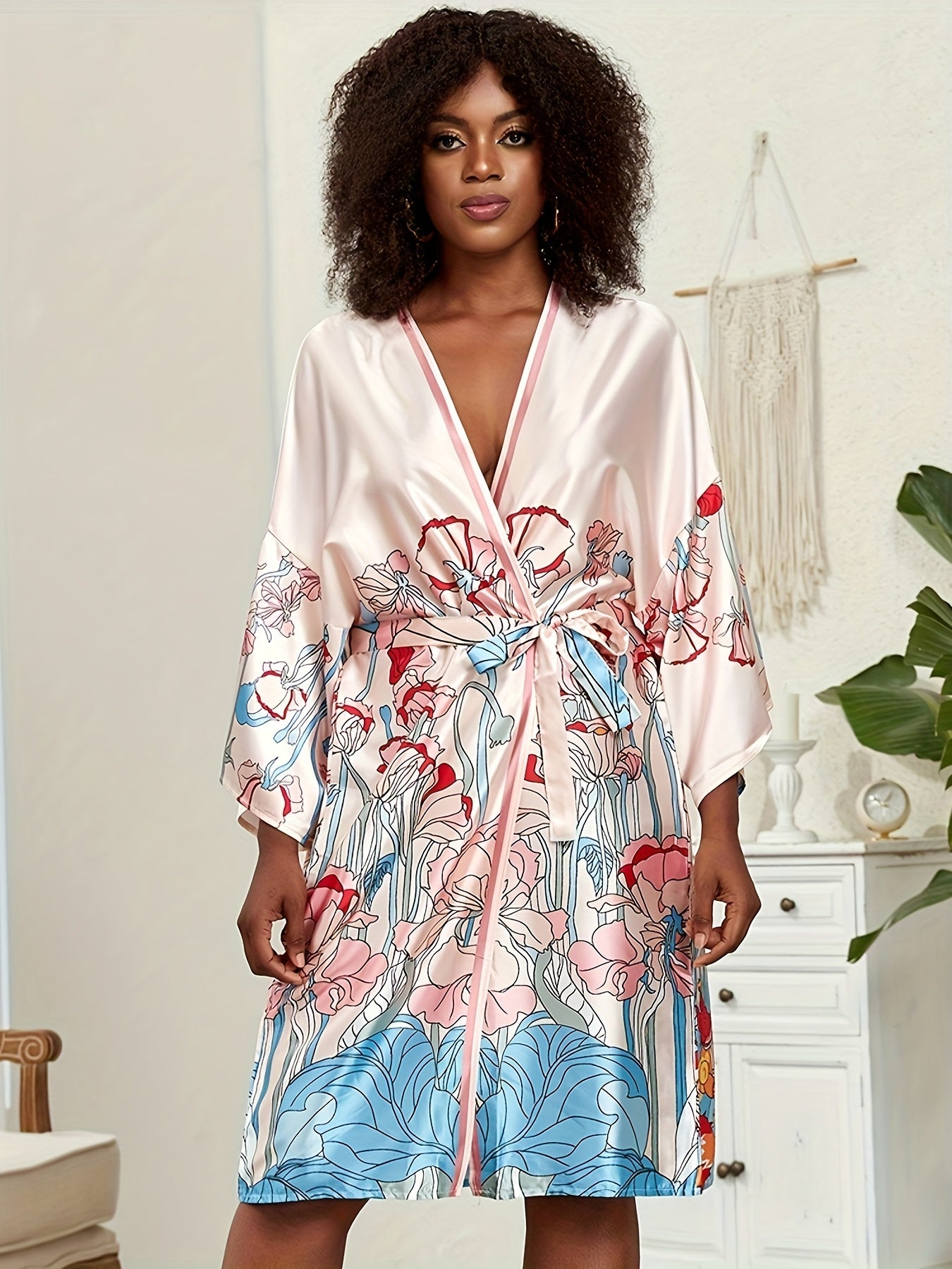  Retro Kimono Chain Print Open Front