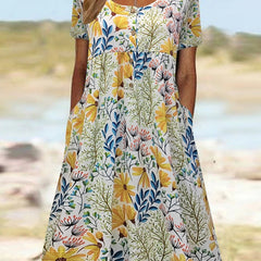 Floral Print Dress w/ Pockets - Elegant Design for Any Occasion