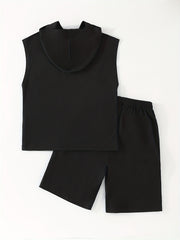 Boys Casual Hooded Tank Top & Shorts Set Summer Clothes