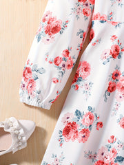 Girls' Floral Round Neck A-line Long Sleeve Dress
