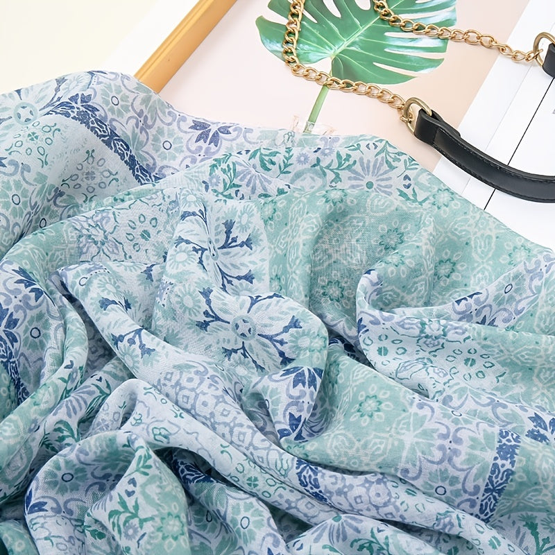 Tassel Scarf Floral Printed Warm Scarf Long Lightweight Scarf