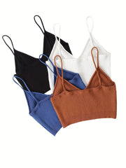 Ribbed Solid Cami Top 4 Pack Sexy V Neck Sleeveless Women's Clothing