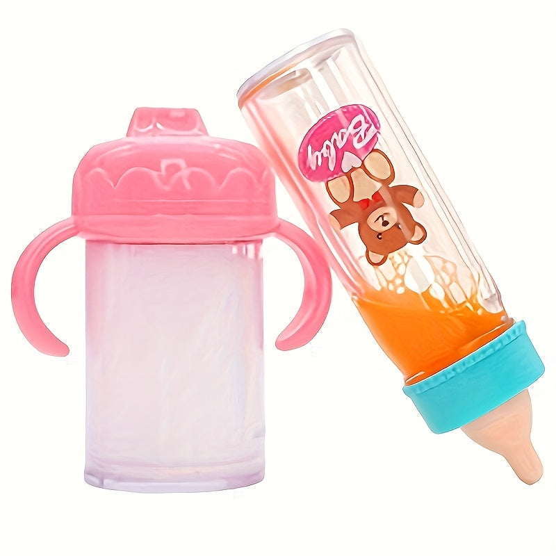 Mini Doll Toy Accessories Set: Bottle, Cup, Plate, Fork & Spoon