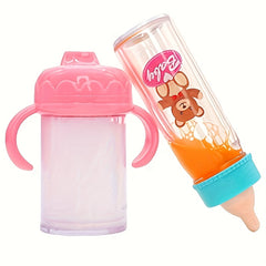 Mini Doll Toy Accessories Set: Bottle, Cup, Plate, Fork & Spoon