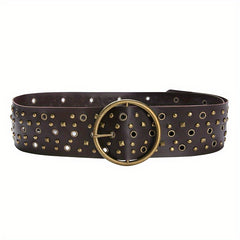 Vintage Brown Steampunk Hollow Out PU Leather Wide Belt with Large Round Buckle