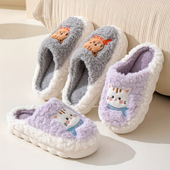 Women's Cat Pattern Slippers Plush Lined Indoor Shoes