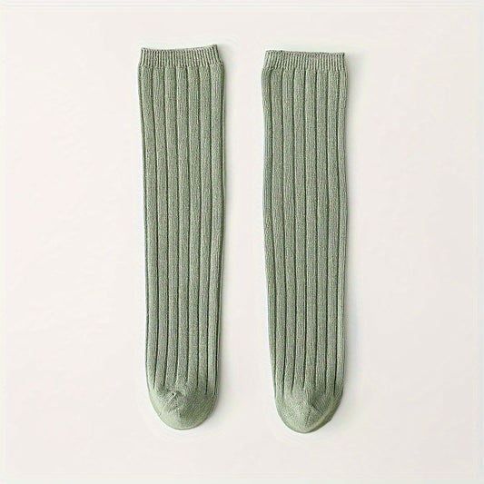 Girl's Twist Striped Knitted Knee High Socks Breathable Long Stockings