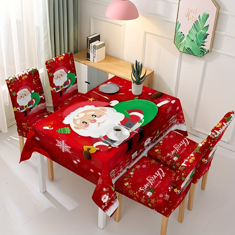 Polyester Merry Christmas Tablecloth Santa Pattern Cover Holiday Decoration