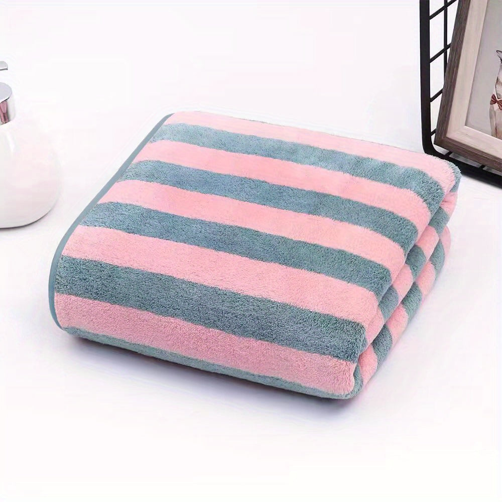 Soft Comfort Bath Towel Set High Coral Fleece Stripe Pattern