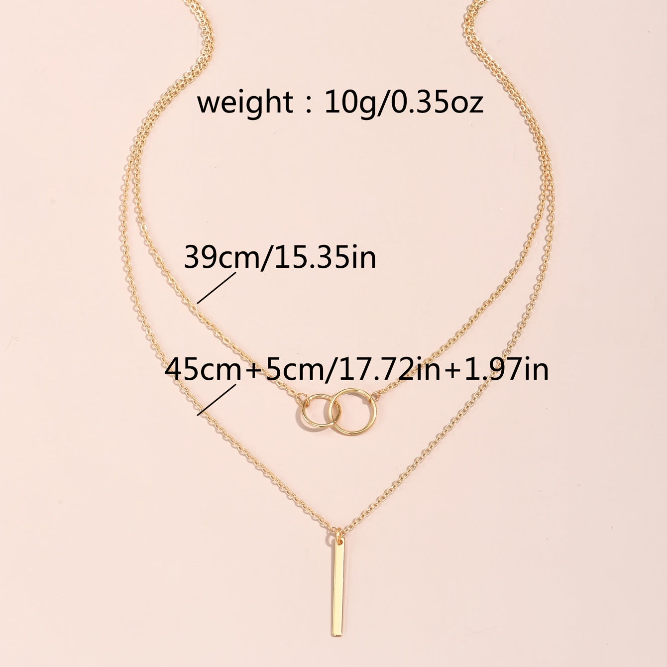 Rectangular Geometry Pendant Double Layer Necklace
