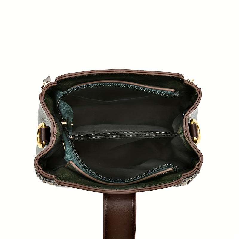 Stylish PU Leather Shoulder Bag Top Handle Zipper Crossbody Bag