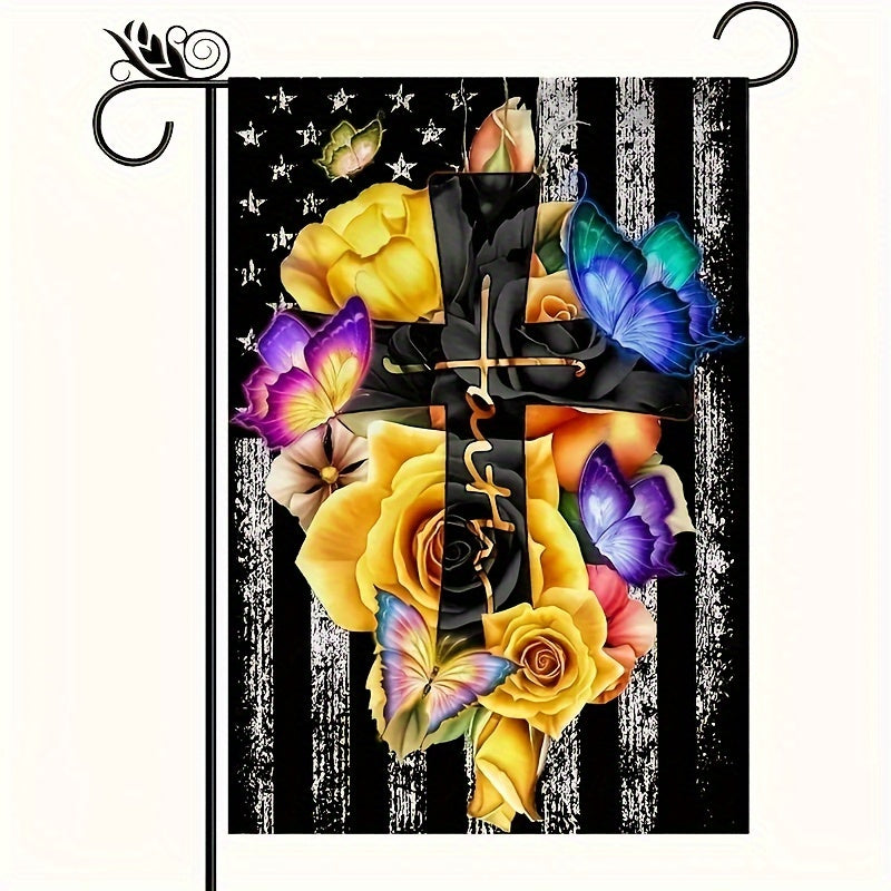 Garden Flag Flower Vase Yellow Rose Cross 30 48X45 72 Cm No Pole