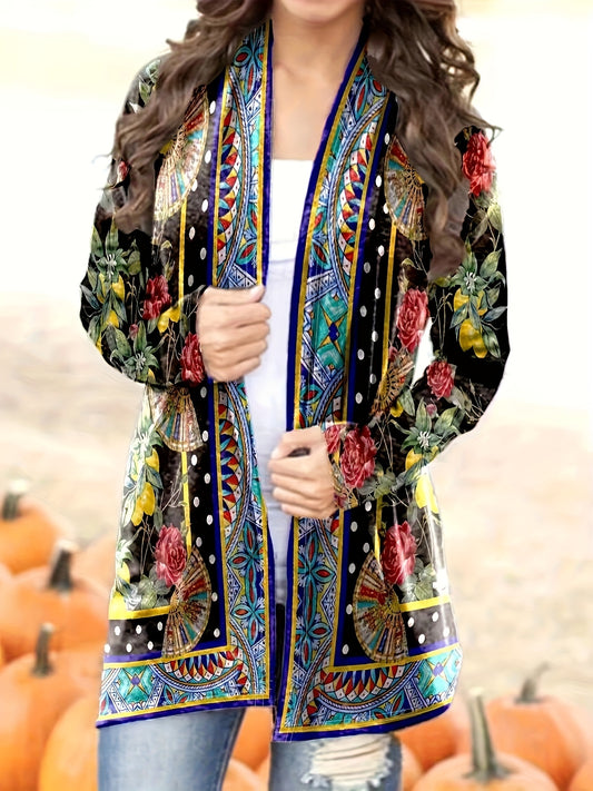  Geometric & Floral Print Cardigan