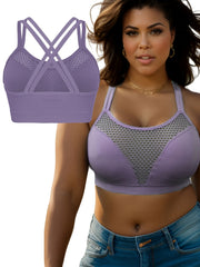  Sports Bra Solid Hollow Out Round Neck Criss Cross Bra