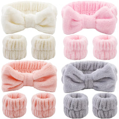 3pcs Soft Fluffy Headband Wristband Set with Bow Decor