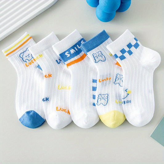 Kids Summer Breathable Cartoon Bear Socks (5 Pairs)