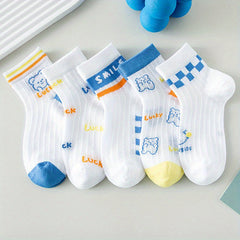 Kids Summer Breathable Cartoon Bear Socks (5 Pairs)
