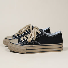 Leopard Print Canvas Platform Shoes Lace Up Low Top Women's Shoes